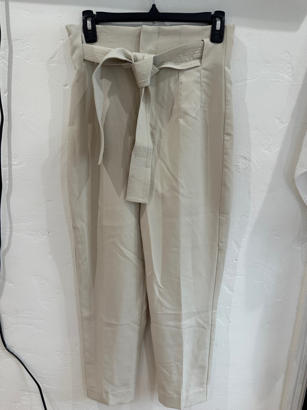 Zara Cream High-Waist Tie Belt Trousers